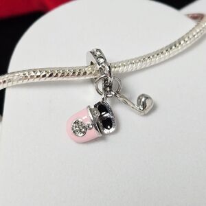 Pink Headphones Charm Dangle Bead Pandora Style Rhinestone Earbuds Bracelet Gift
